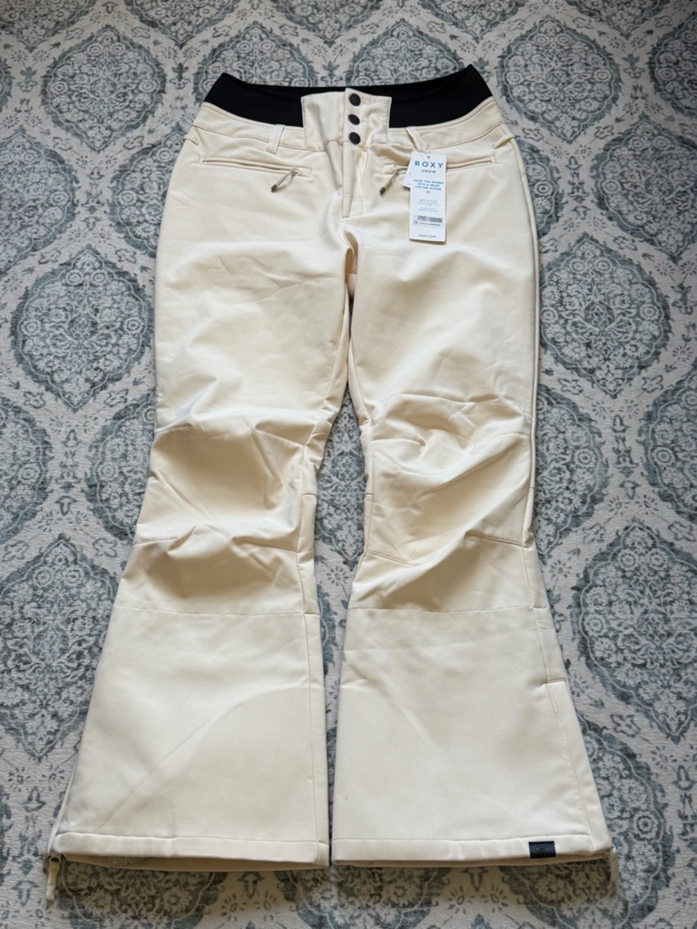 Roxy Women's Cream Flare Snow Pants with Black Waistband